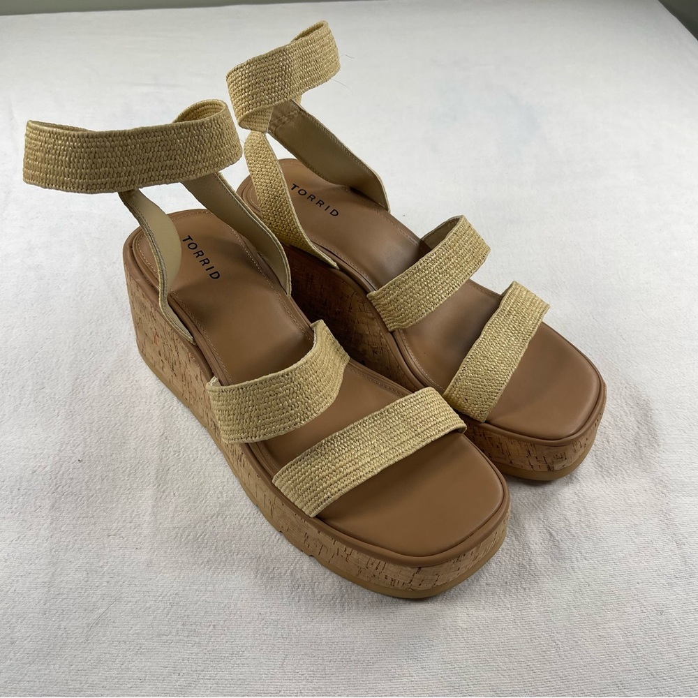Torrid Tan platform Wedge Sandals with Ankle Strap 13WW extra wide summer